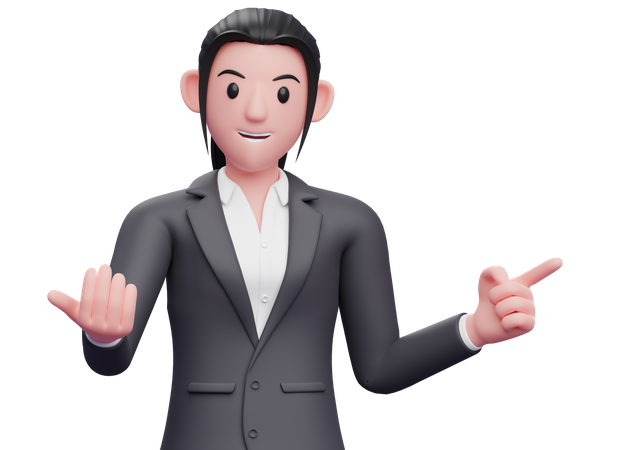 Business woman come here gesture while pointing to the side  3D Icon