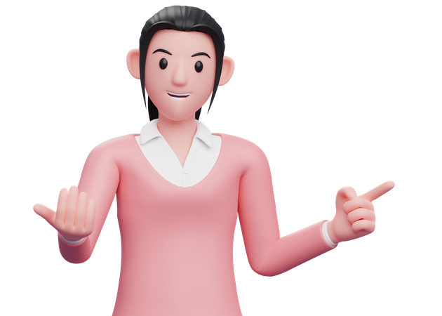 Business woman come here gesture while pointing to the side  3D Illustration