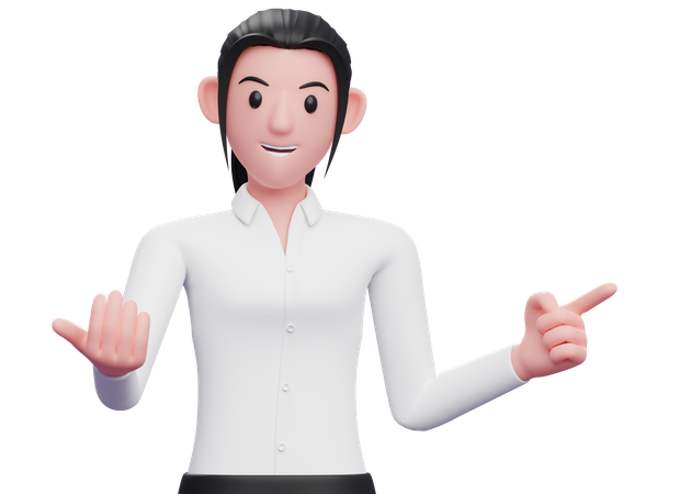 Business woman come here gesture while pointing to the side 3D Illustration