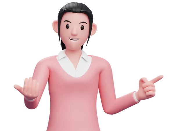 Business woman come here gesture while pointing to the side 3D Illustration