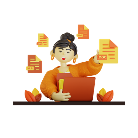 Business woman doing paperwork  3D Illustration