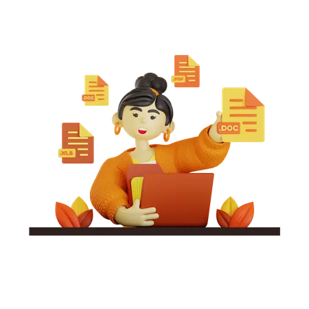 Business woman doing paperwork  3D Illustration