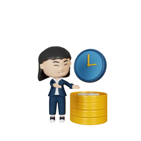 Business woman doing time management 3D Illustration
