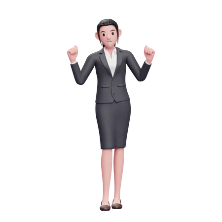 Business Woman Doing Winning Gesture  3D Illustration