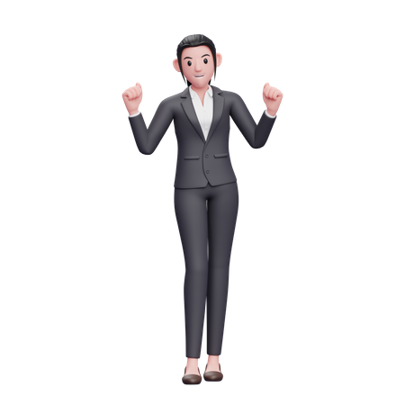 Business Woman Doing Winning Gesture  3D Illustration