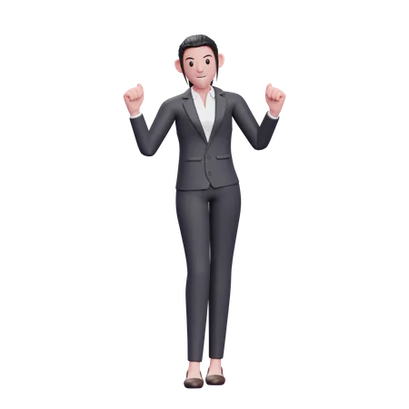 Business Woman Doing Winning Gesture  3D Illustration