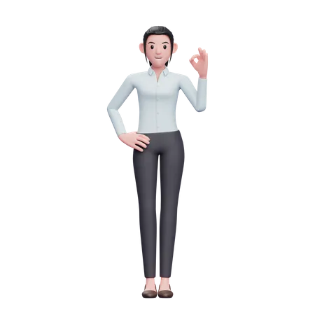 Business Woman Give Ok Finger 3 D Render Business Woman Character Illustration 3D Illustration