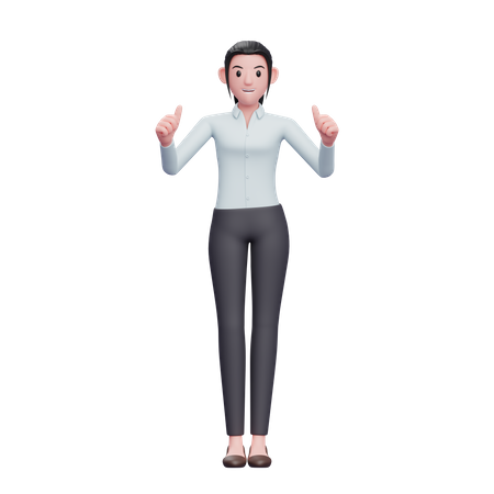 Business Woman Giving Double Thumbs Up  3D Illustration