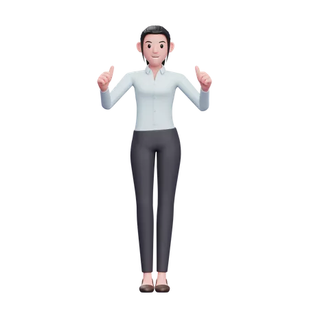 Business Woman Giving Double Thumbs Up  3D Illustration