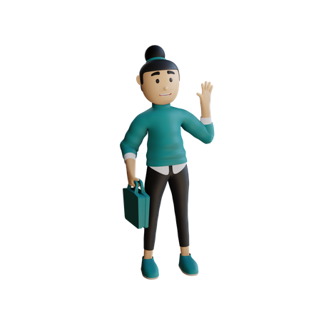Business woman Holding Briefcase  3D Icon