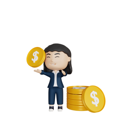 Business woman holding coin  3D Illustration