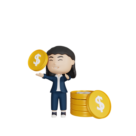 Business woman holding coin 3D Illustration