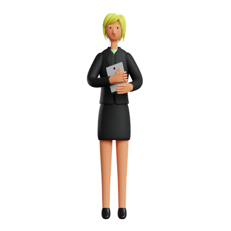 Business woman holding laptop 3D Illustration