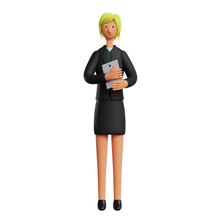 Business woman holding laptop 3D Illustration