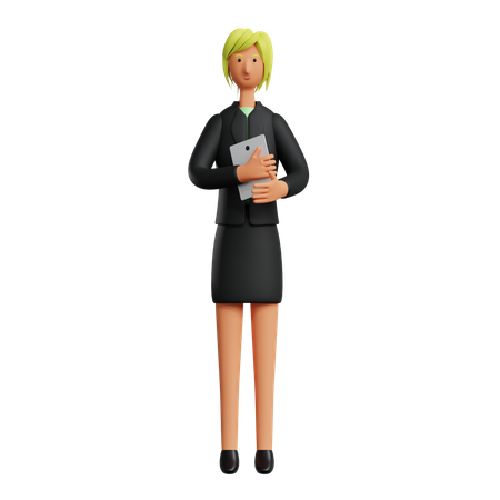 Business woman holding laptop  3D Illustration