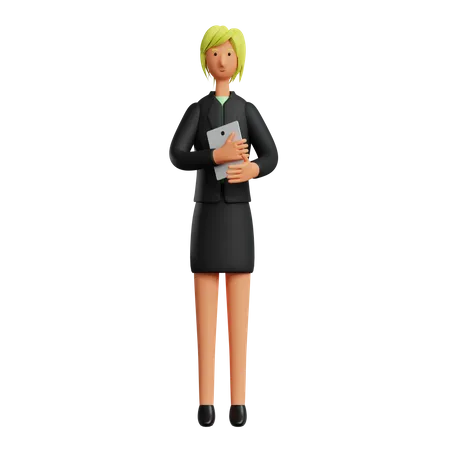 Business woman holding laptop  3D Illustration