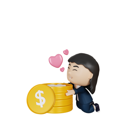 Business woman love dollar  3D Illustration