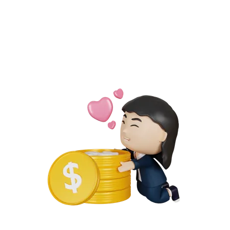 Business woman love dollar  3D Illustration