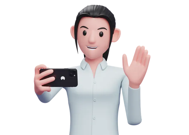 Business woman making a video call  3D Illustration