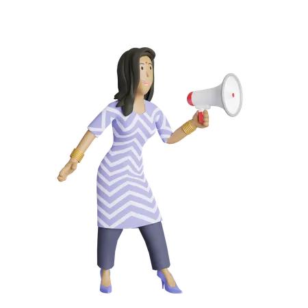 Business woman making announcement 3D Illustration