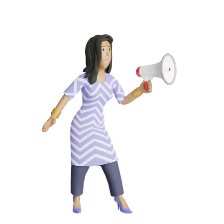 Business woman making announcement  3D Illustration