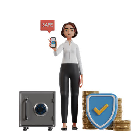 Business Woman Offering Financial Insurance Mobile App  3D Icon