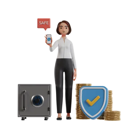 Business Woman Offering Financial Insurance Mobile App  3D Illustration