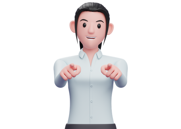 Business woman pointing at camera with both hands  3D Icon