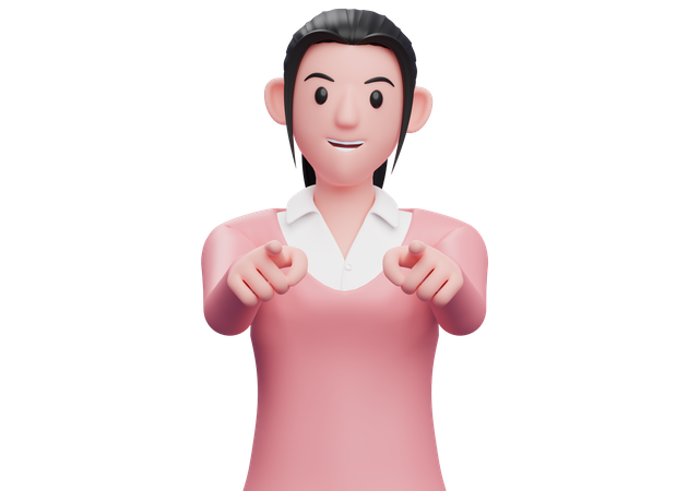 Business woman pointing at camera with both hands  3D Icon