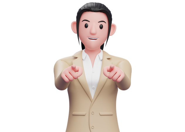 Business woman pointing at camera with both hands  3D Icon