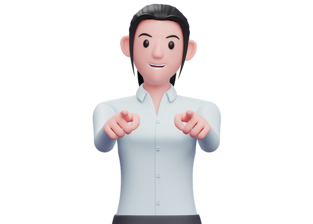 Business woman pointing at camera with both hands  3D Illustration