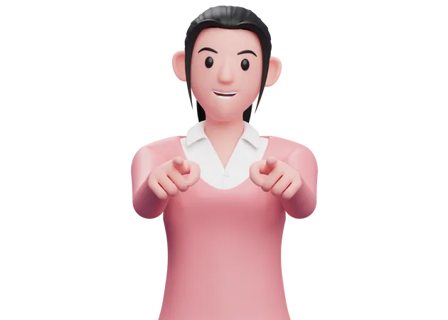 Business woman pointing at camera with both hands  3D Illustration