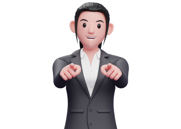 Business woman pointing at camera with both hands  3D Illustration