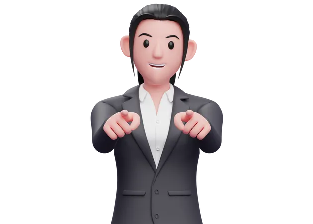 Business woman pointing at camera with both hands  3D Illustration