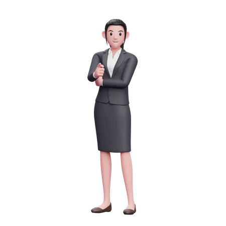 Business Woman pointing finger 3D Illustration