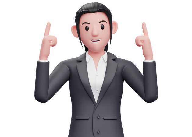 Business woman pointing both index fingers upwards  3D Illustration