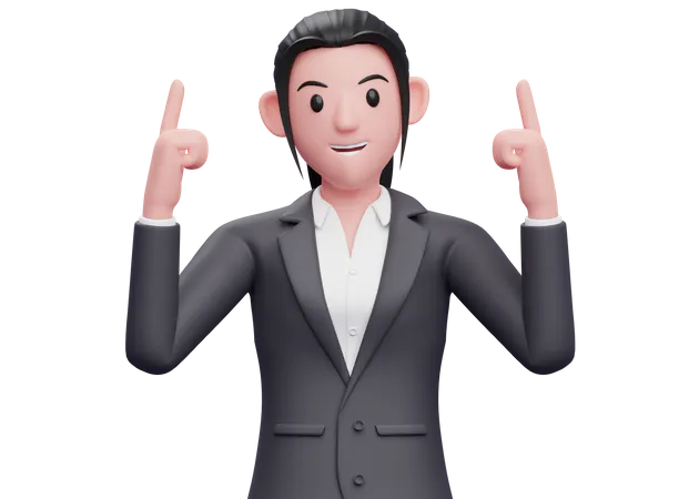 Business woman pointing both index fingers upwards  3D Illustration