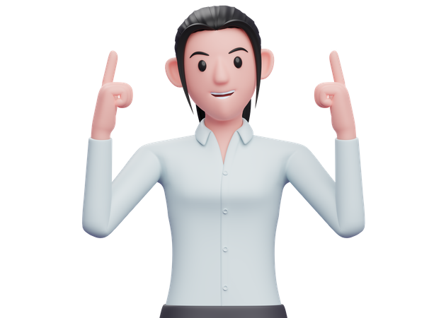 Business woman pointing both index fingers upwards  3D Illustration