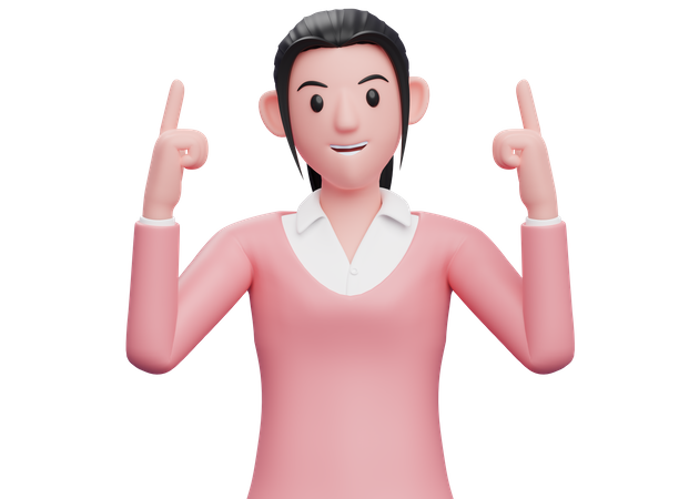 Business woman pointing both index fingers upwards  3D Illustration