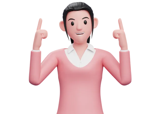 Business woman pointing both index fingers upwards  3D Illustration