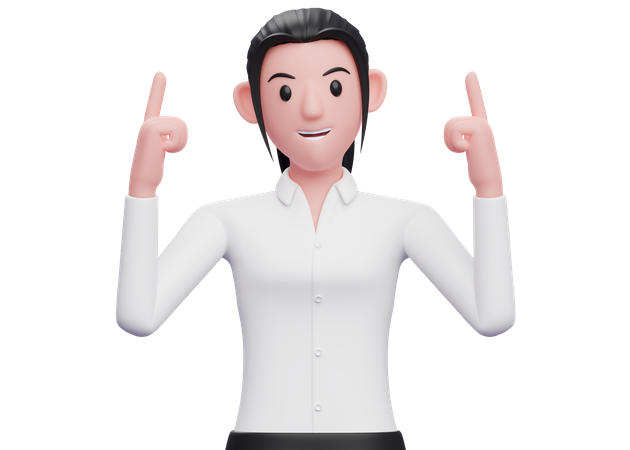 Business woman pointing both index fingers upwards  3D Illustration