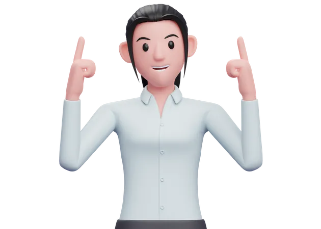 3 D Smart Business Woman Pointing With Both Index Fingers Up 3 D Render Business Woman Character Illustration 3D Illustration