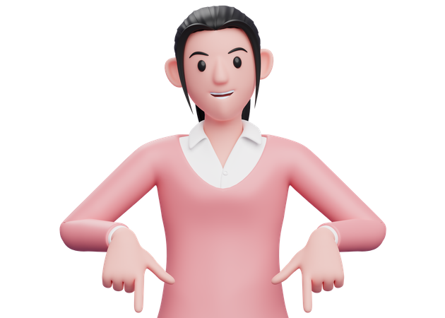 Business woman pointing down  3D Icon