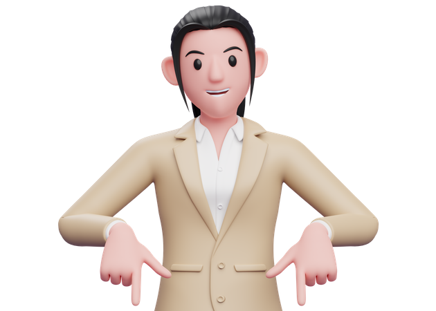 Business woman pointing down  3D Icon