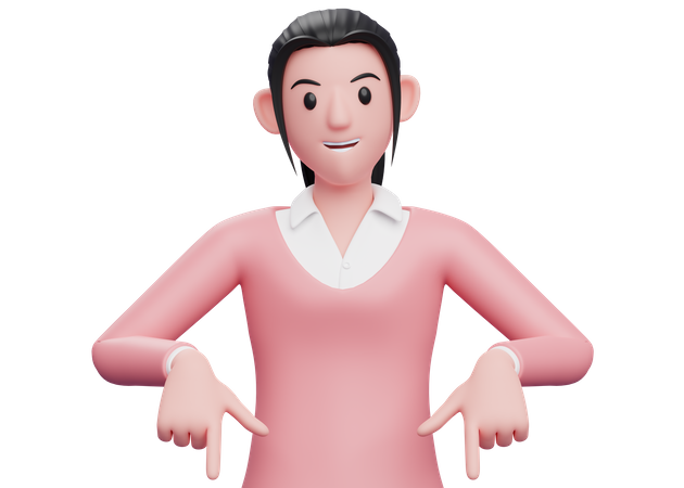 Business woman pointing down  3D Illustration