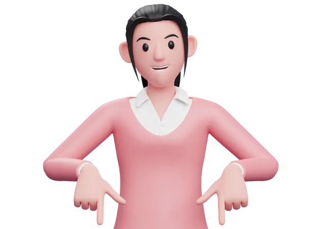 Business woman pointing down  3D Illustration