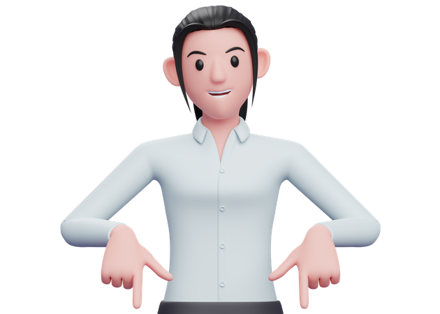 Business woman pointing down  3D Illustration