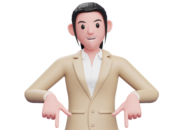 Business woman pointing down  3D Illustration