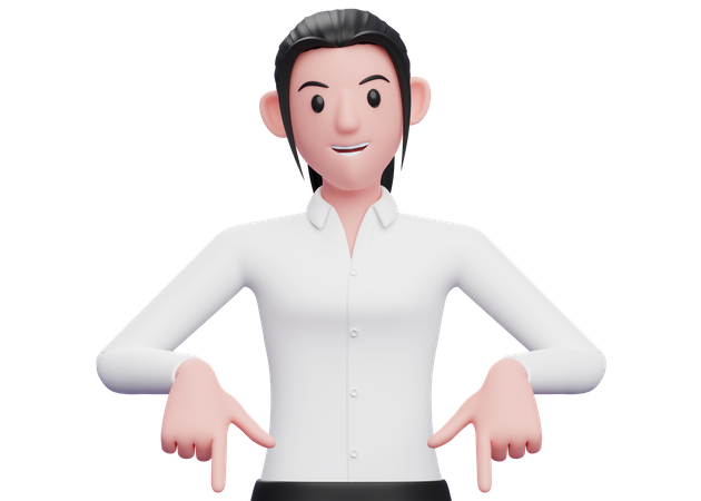 Business woman pointing down 3D Illustration