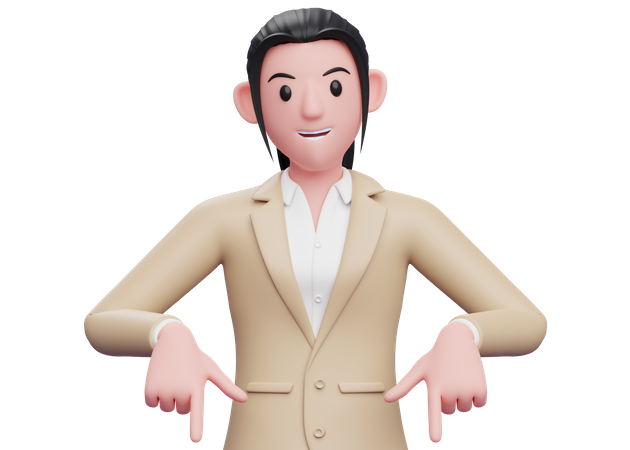 Business woman pointing down 3D Illustration